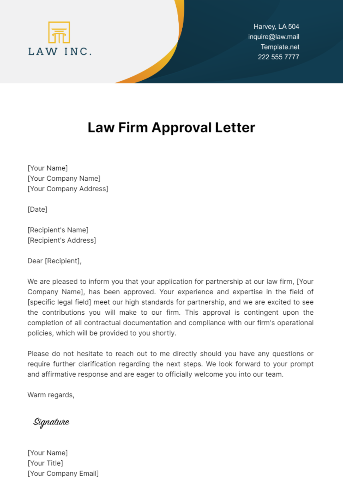 Free Law Firm Approval Letter Template