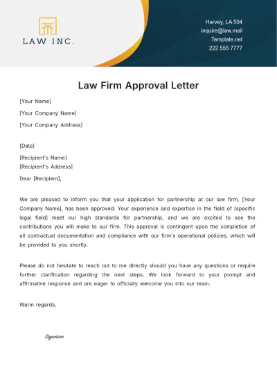Free Law Firm Approval Letter Template to Edit Online
