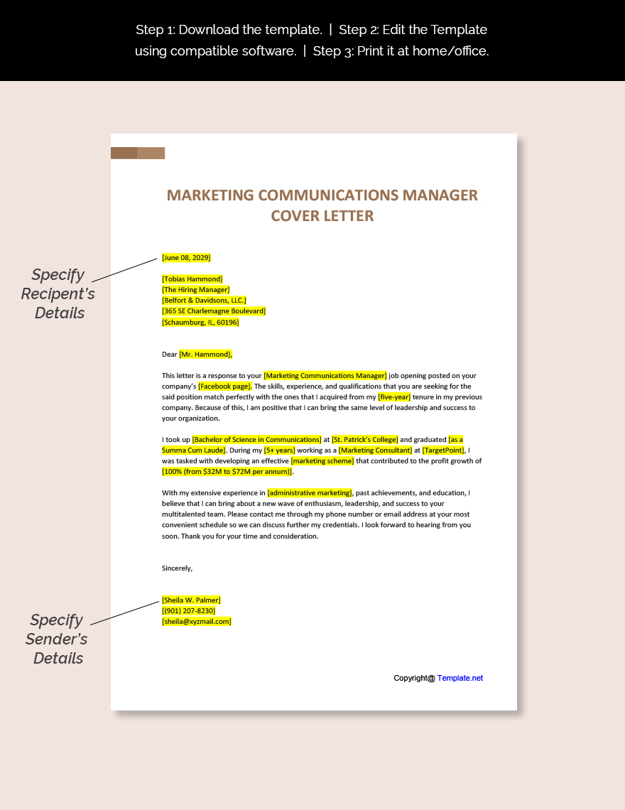 Marketing Communications Manager Cover Letter