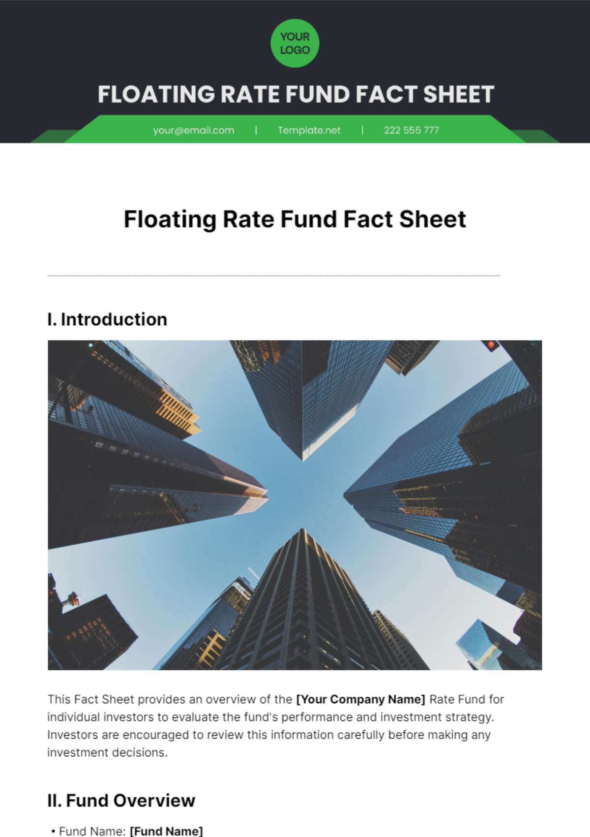 Free Floating Rate Fund Fact Sheet Template