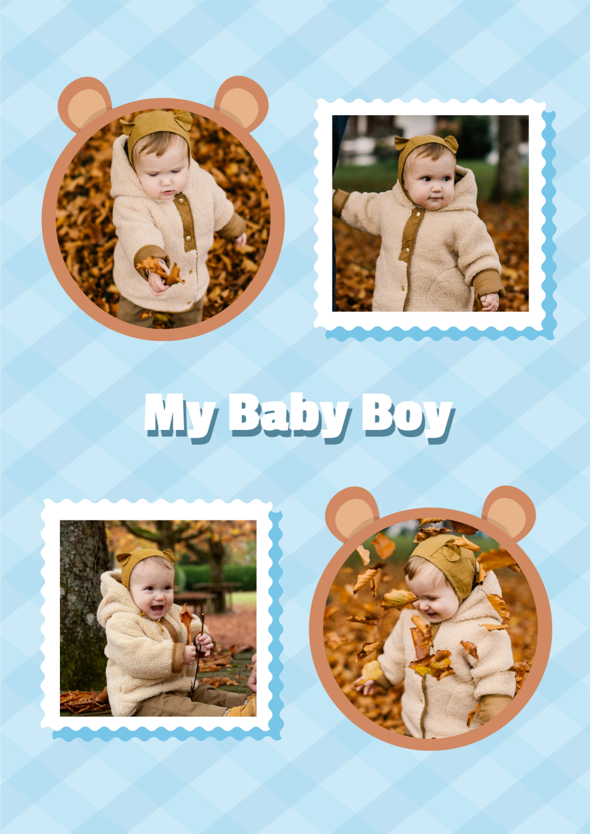Bear Baby Boy Photo Collage Template