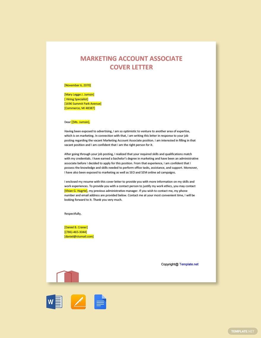 Marketing Account Associate Cover Letter Template