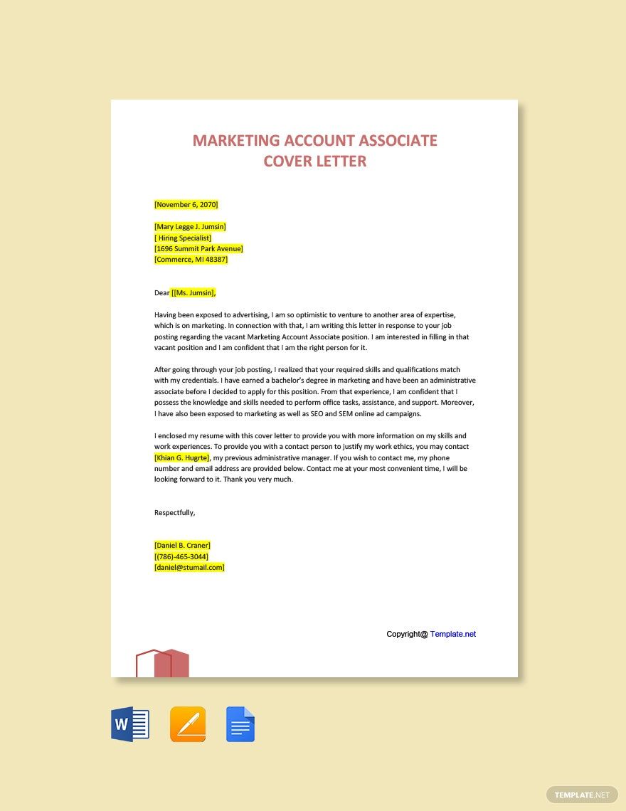 cover letter for associate brand