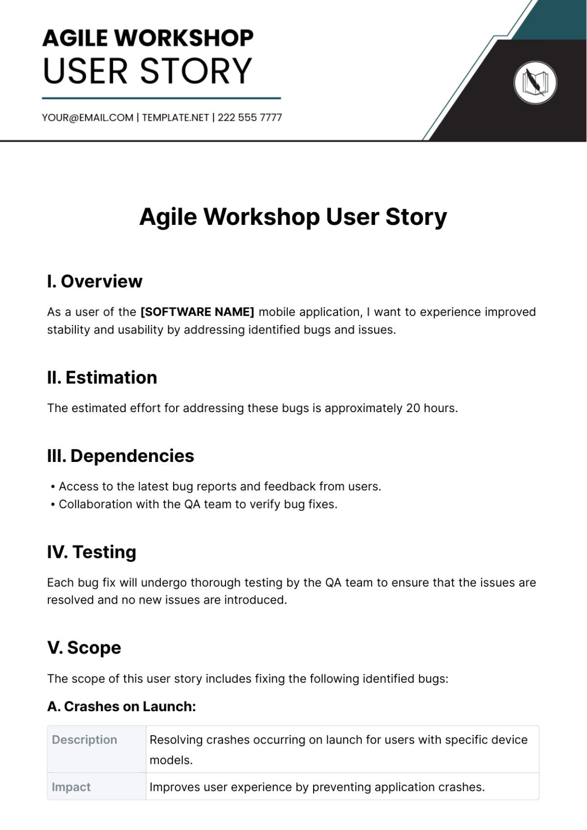 Free Agile Workshop User Story Template