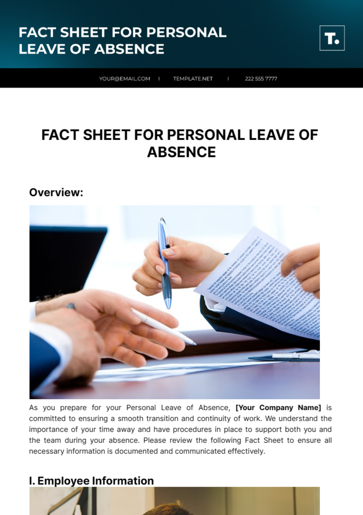 Fact Sheet For Personal Leave Of Absence Template