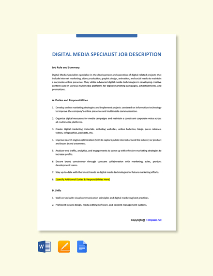 FREE Digital Media Specialist Job Description - Word ...