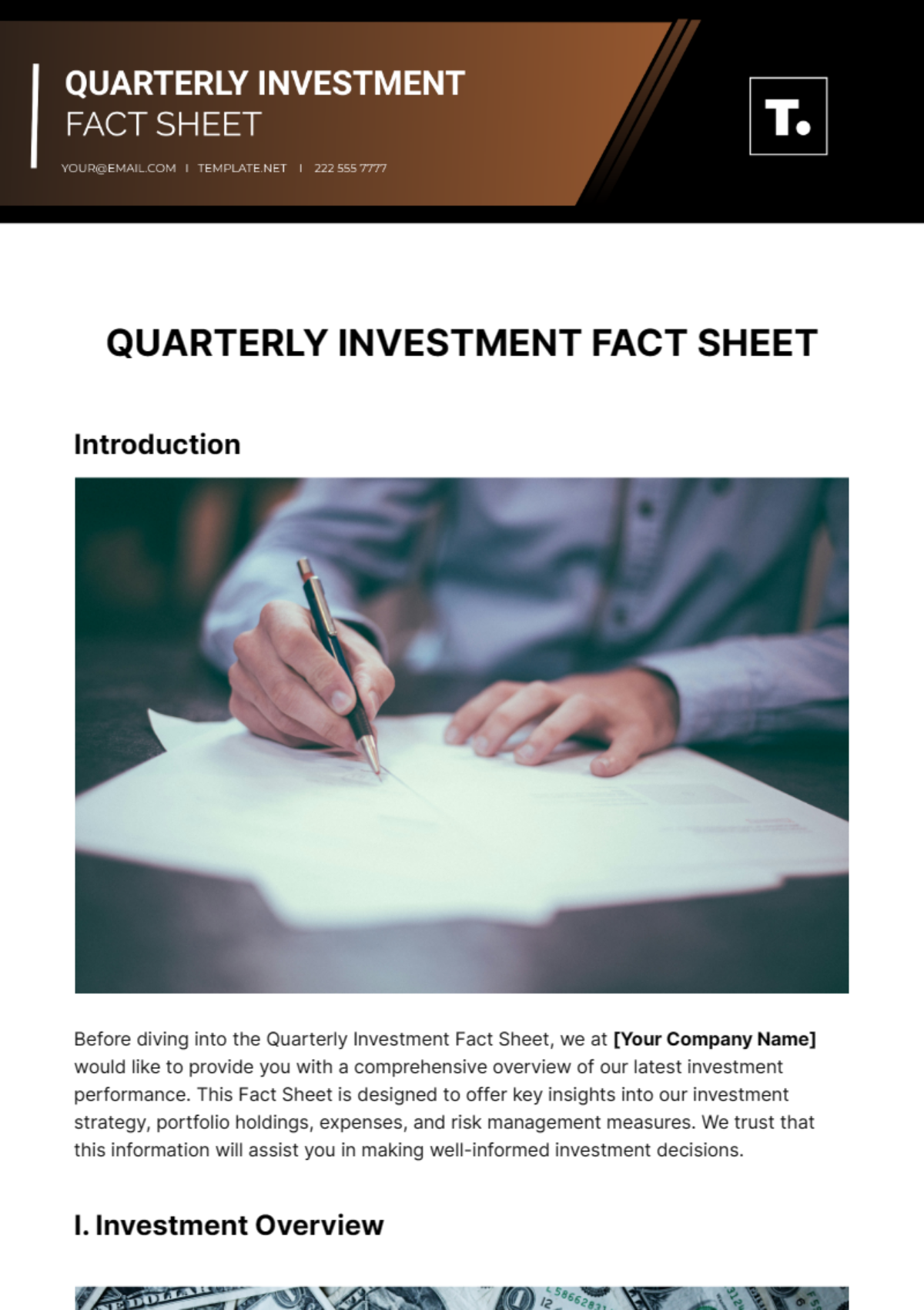 Quarterly Investment Fact Sheet Template