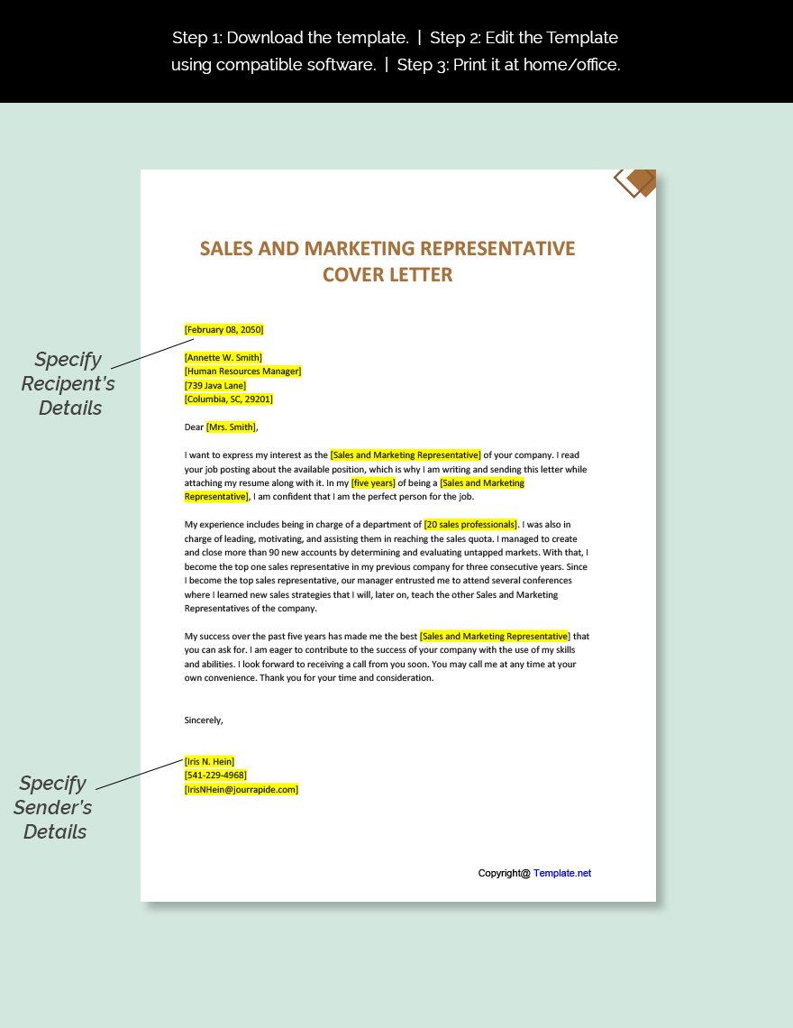 Sales And Marketing Representative Cover Letter