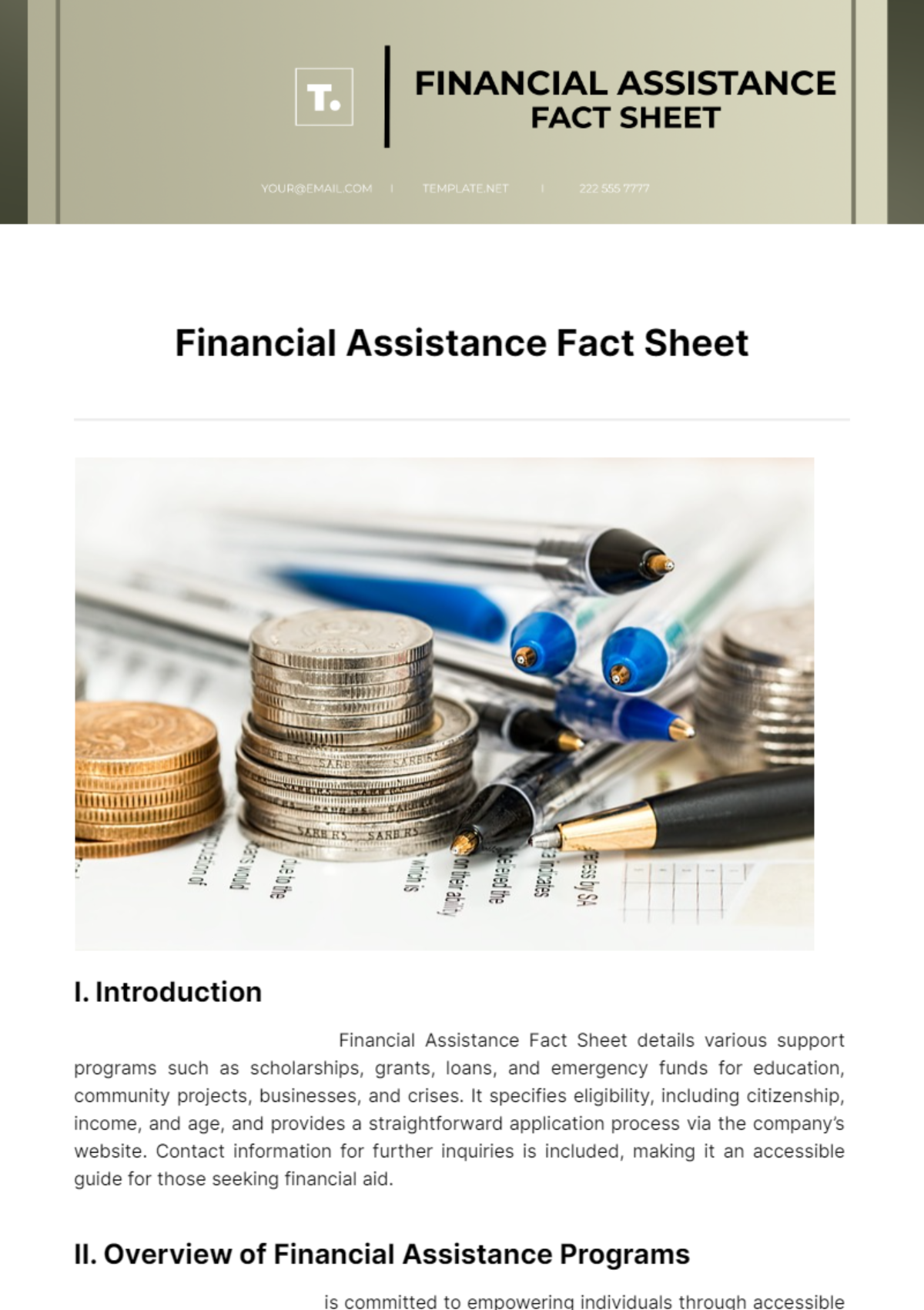 Free Financial Assistance Fact Sheet Template