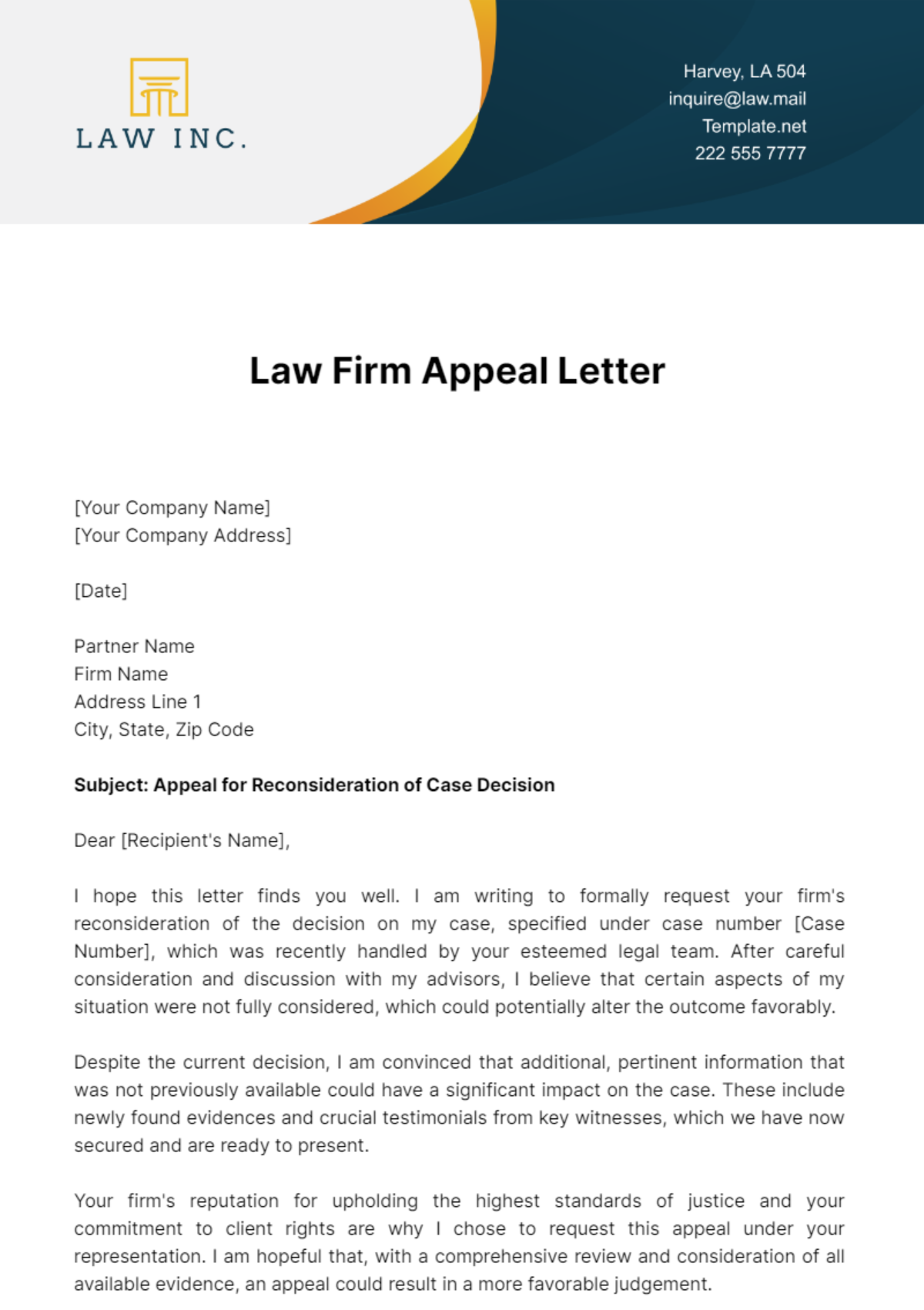 Free Law Firm Appeal Letter Template