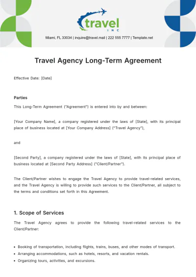 Free Travel Agency Long-Term Agreement Template to Edit Online