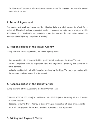 Free Travel Agency Long-Term Agreement Template to Edit Online