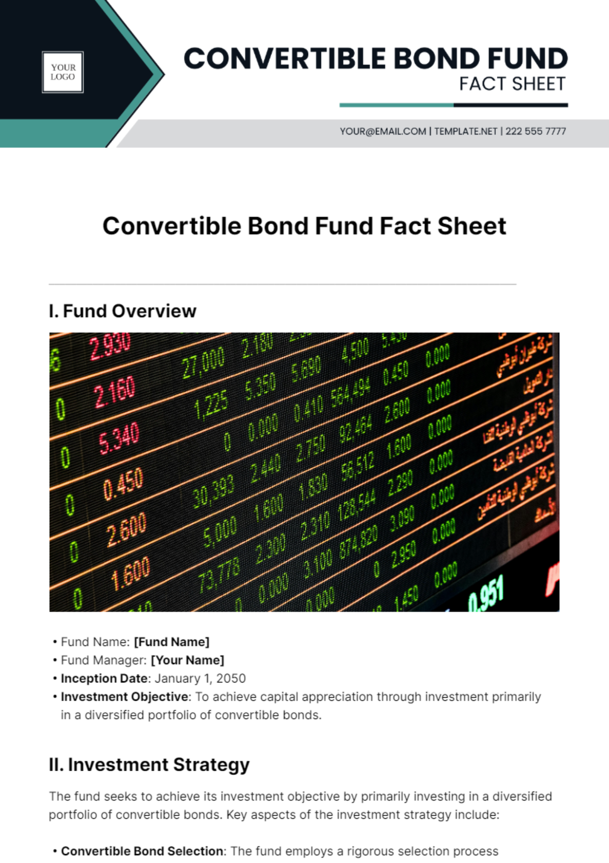 Free Convertible Bond Fund Fact Sheet Template