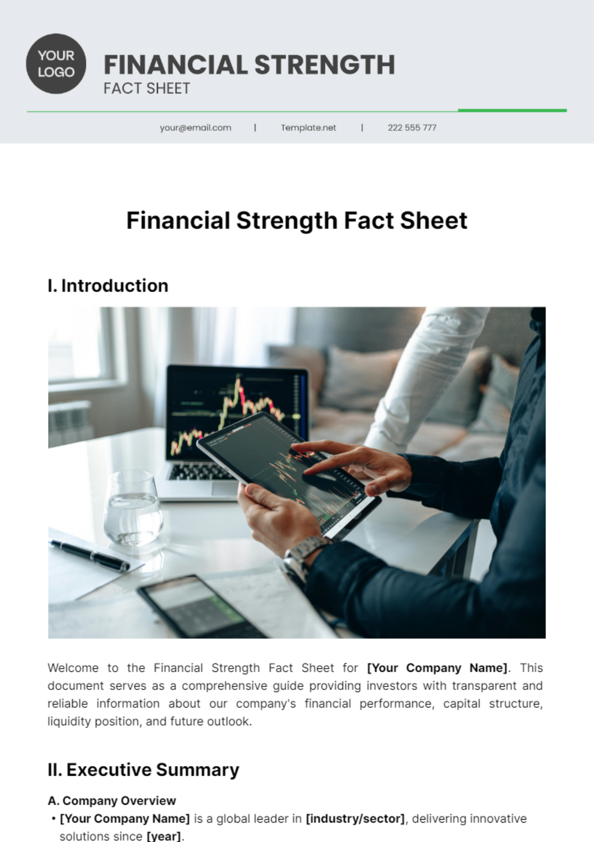 Free Financial Strength Fact Sheet Template