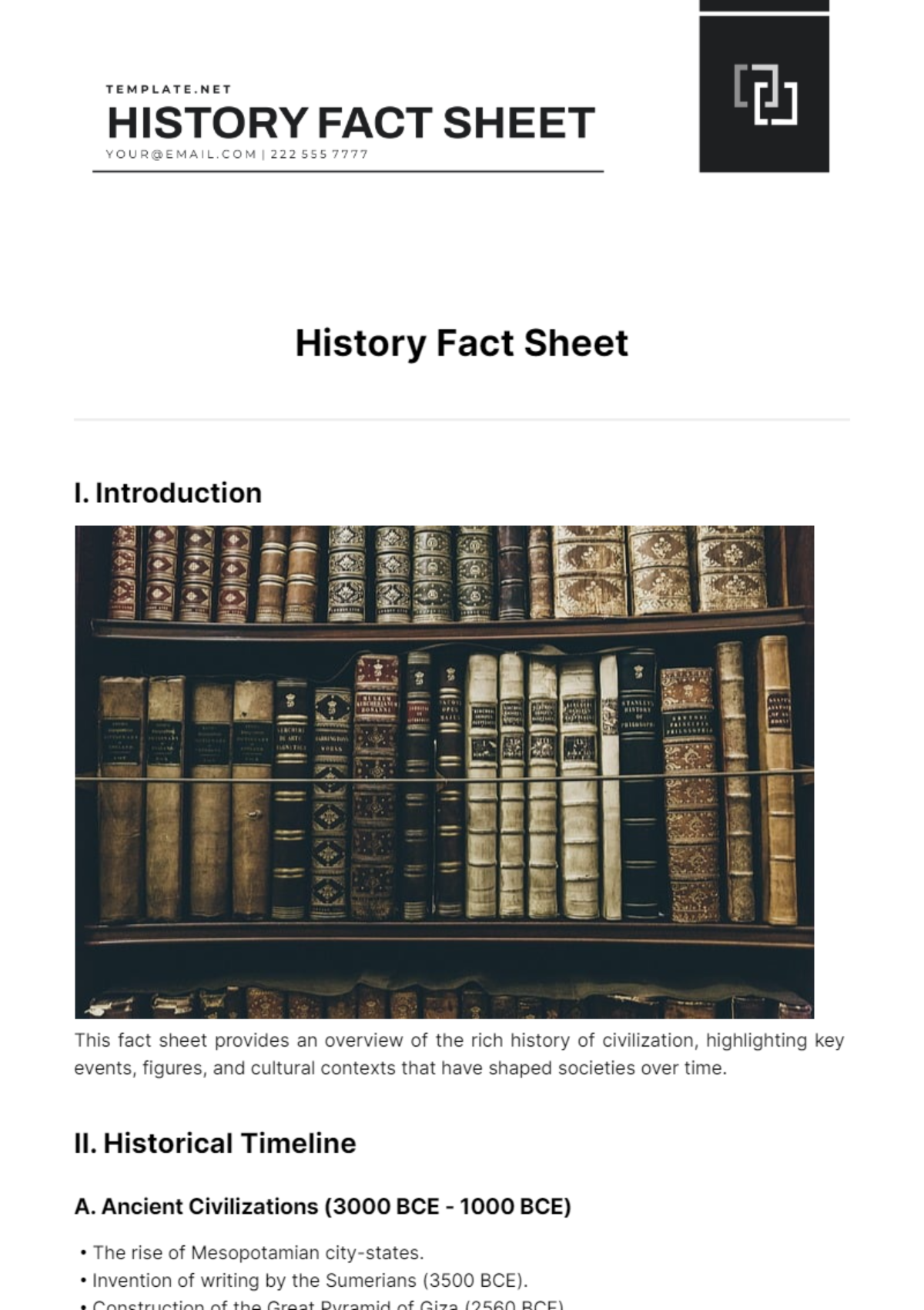 Free History Fact Sheet Template