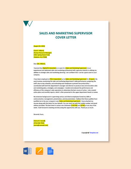 Sales And Marketing Supervisor Cover Letter 