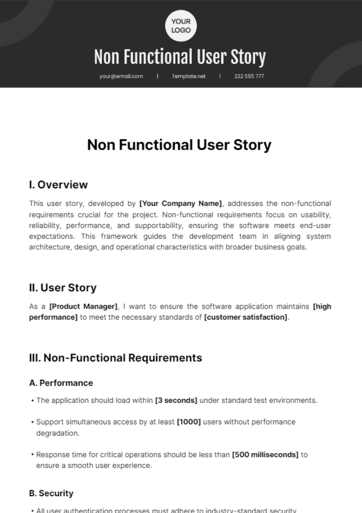 Non Functional User Story Template