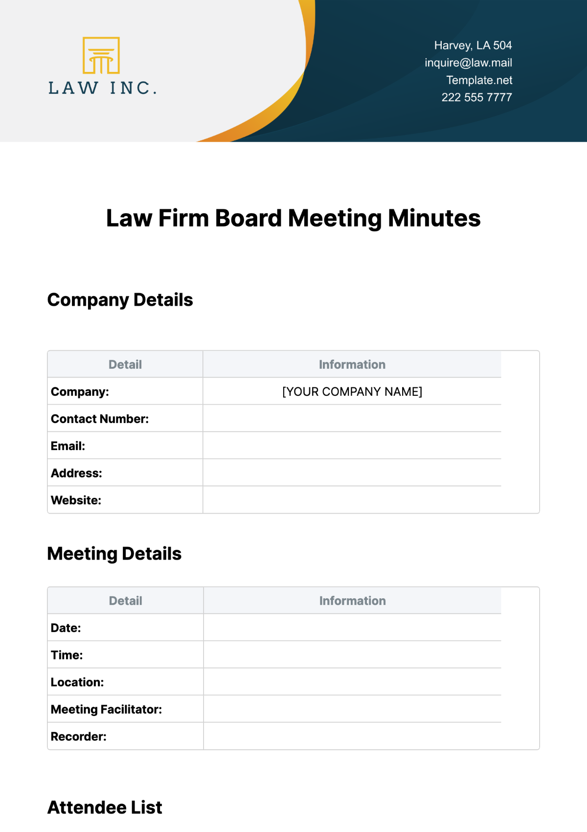 Free Law Firm Board Meeting Minutes Template