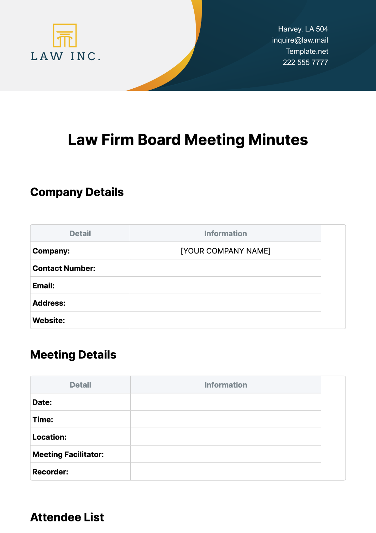 Law Firm Board Meeting Minutes Template - Edit Online & Download