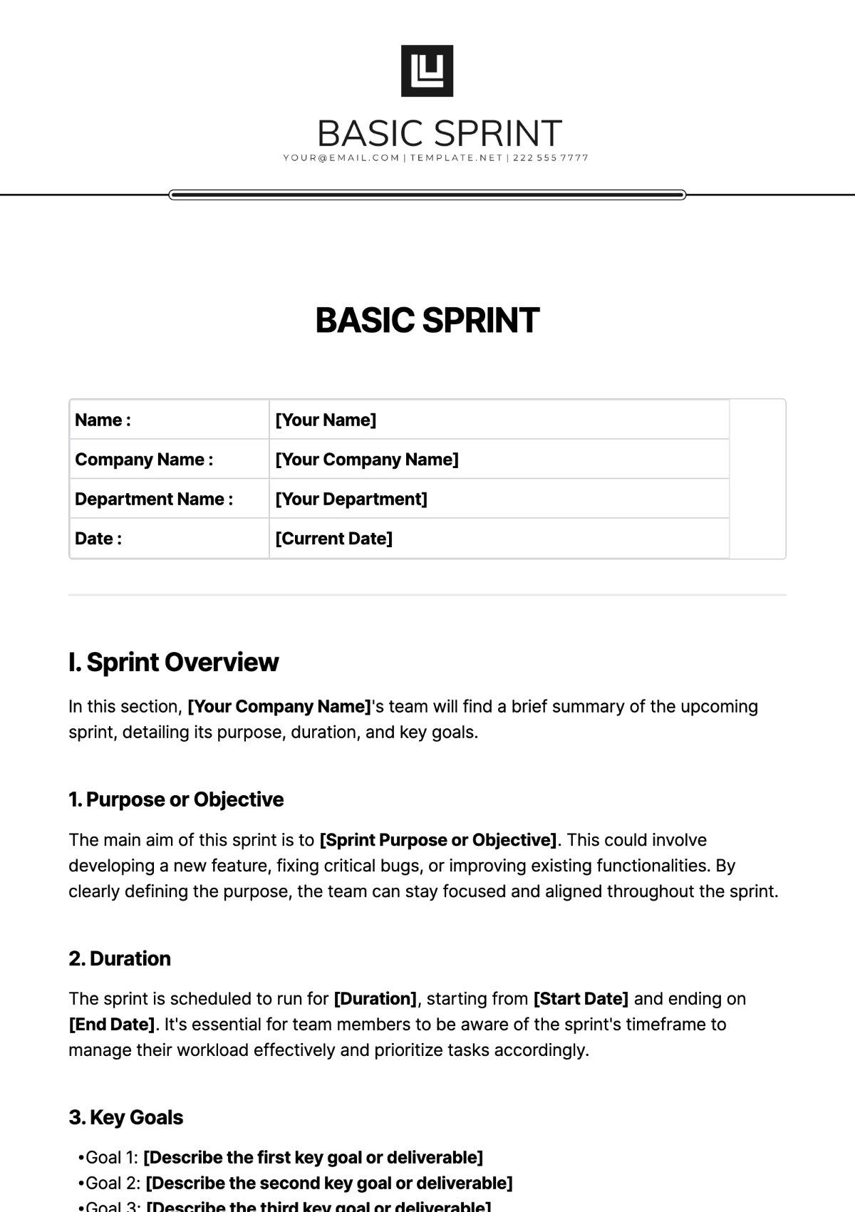 Basic Sprint Template - Edit Online & Download