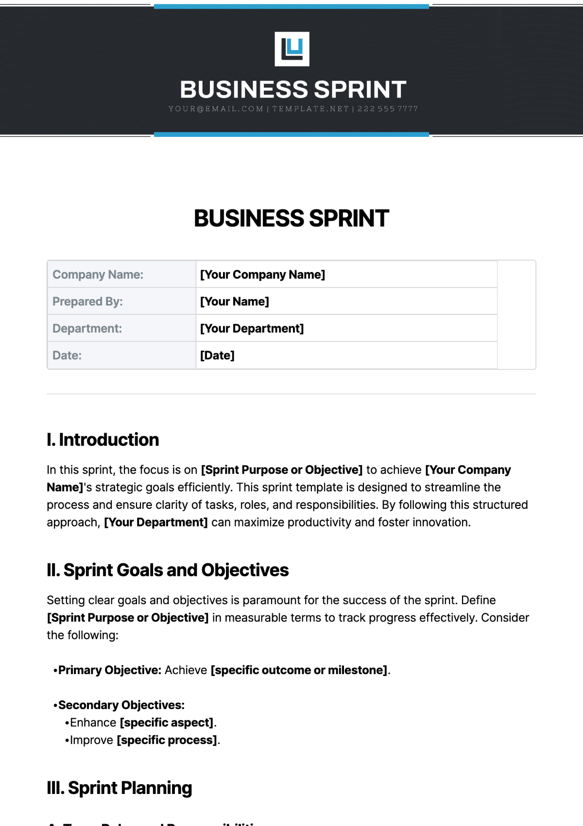 Business Sprint Template - Edit Online & Download