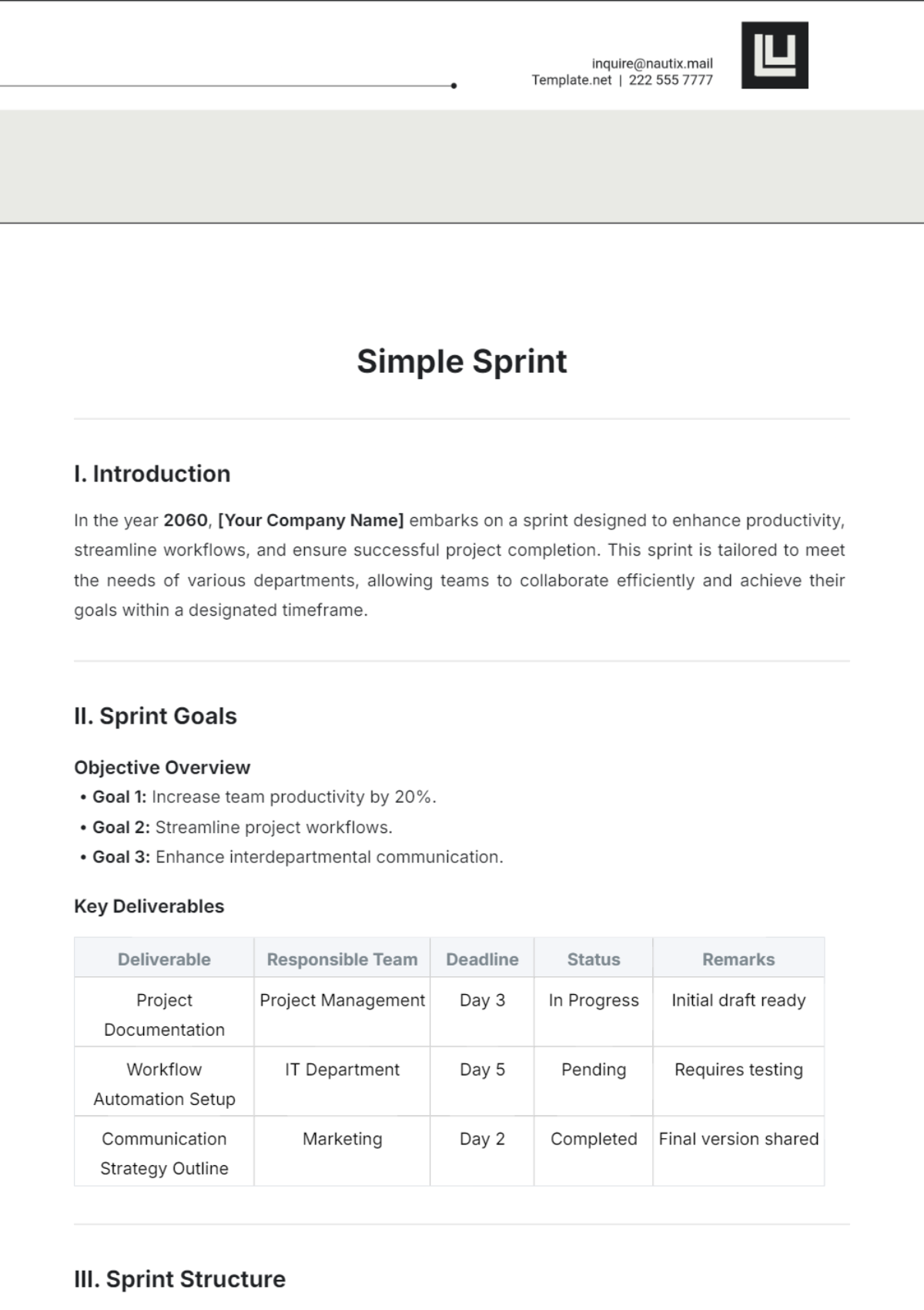 Simple Sprint Template