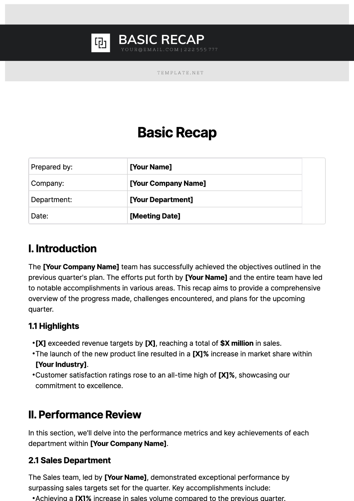 Basic Recap Template - Edit Online & Download