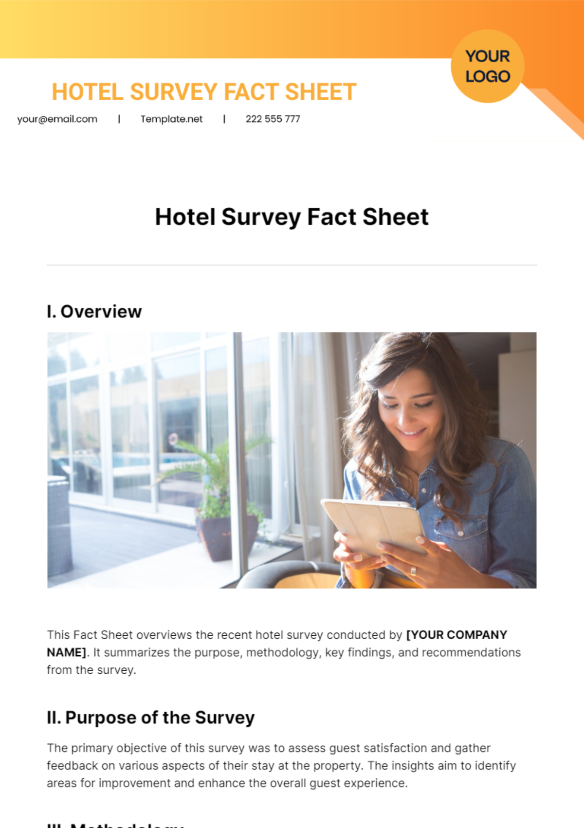 Hotel Survey Fact Sheet Template