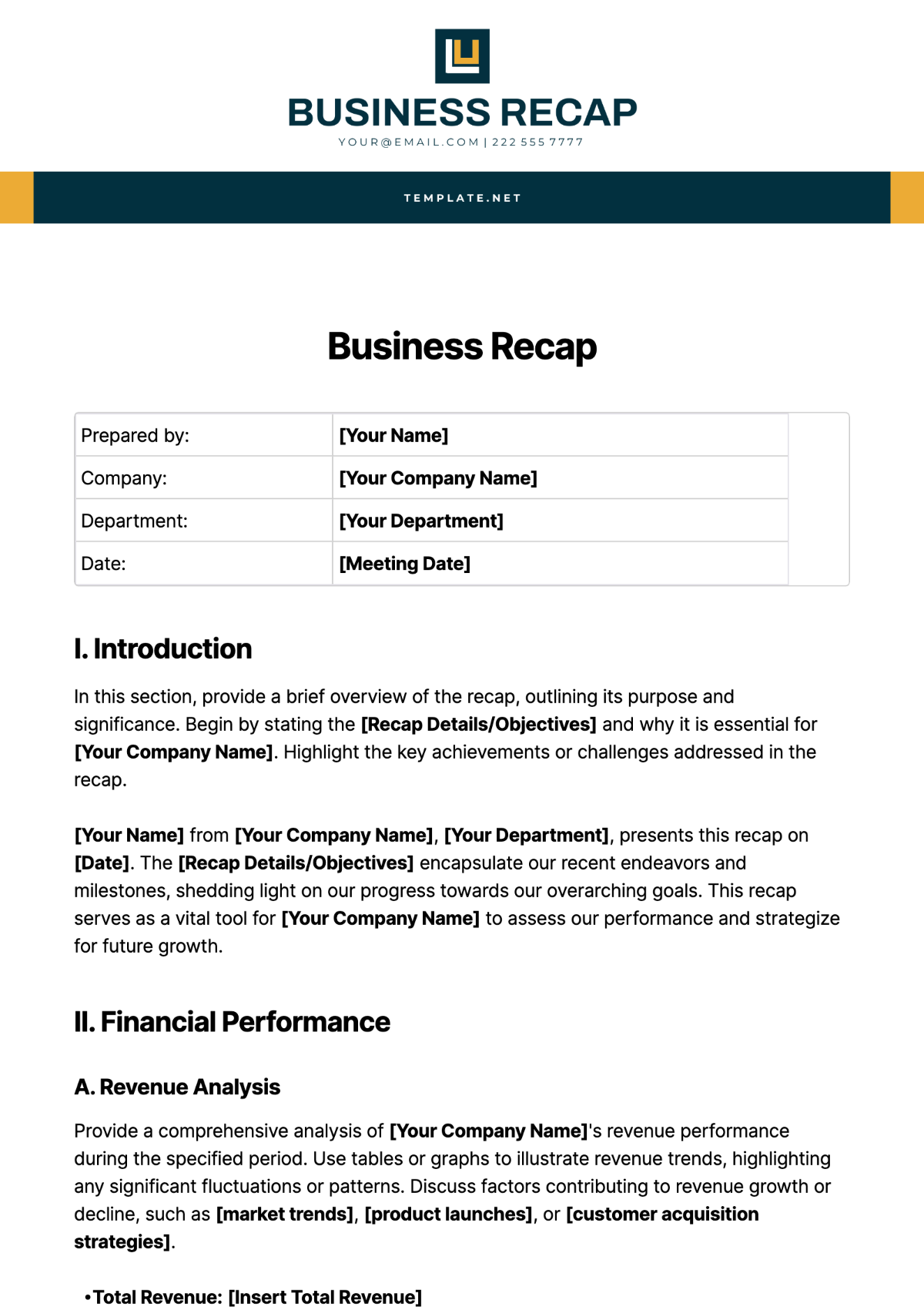 Business Recap Template - Edit Online & Download