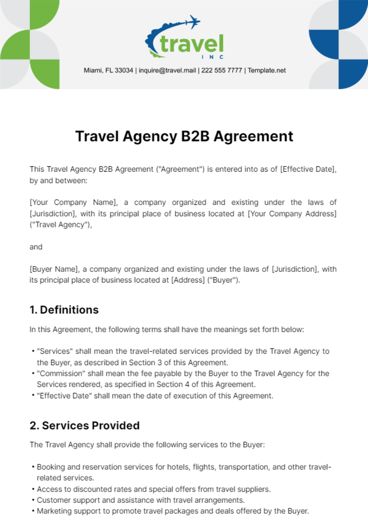 Travel Agency B2B Agreement Template