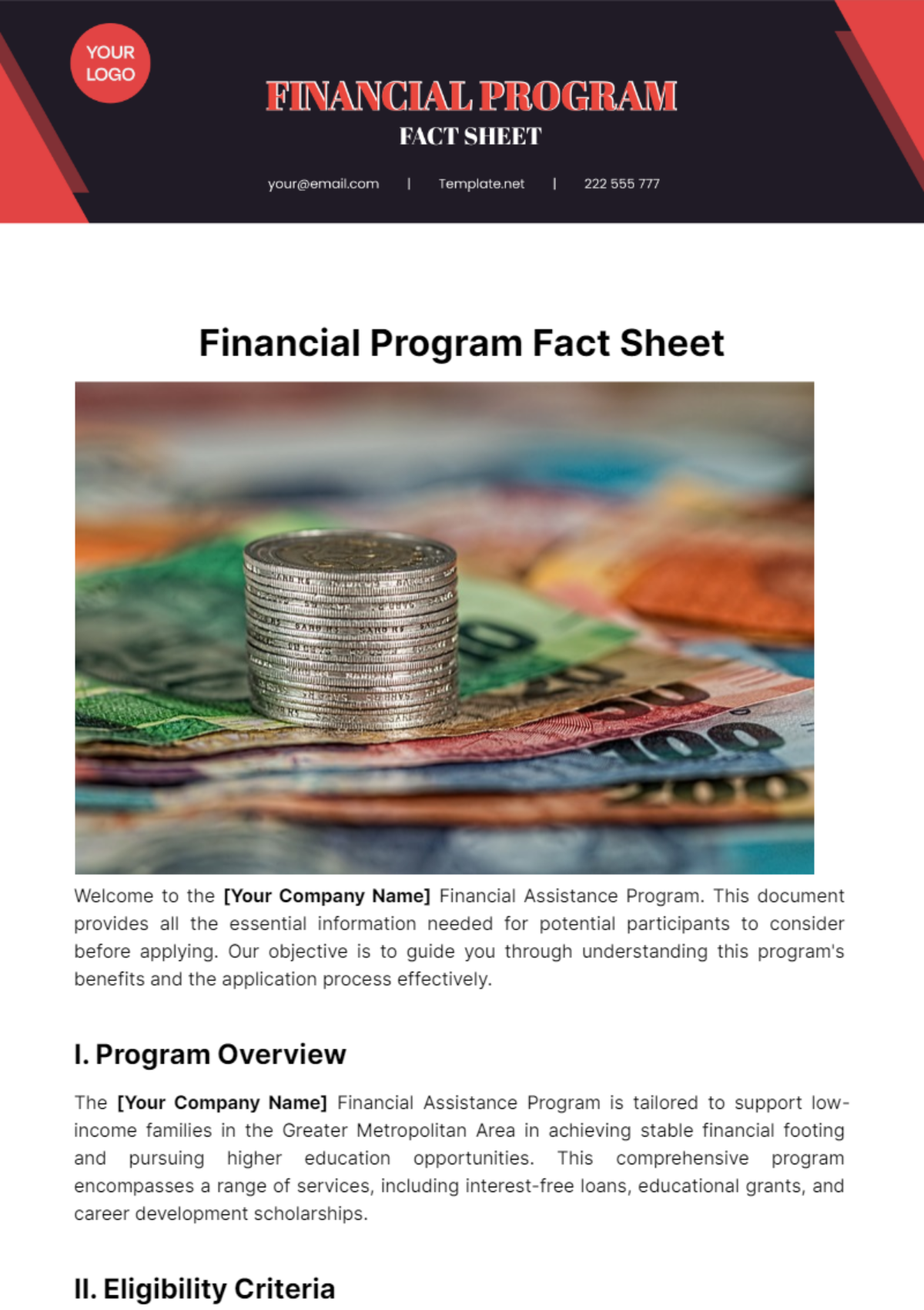 Financial Program Fact Sheet Template