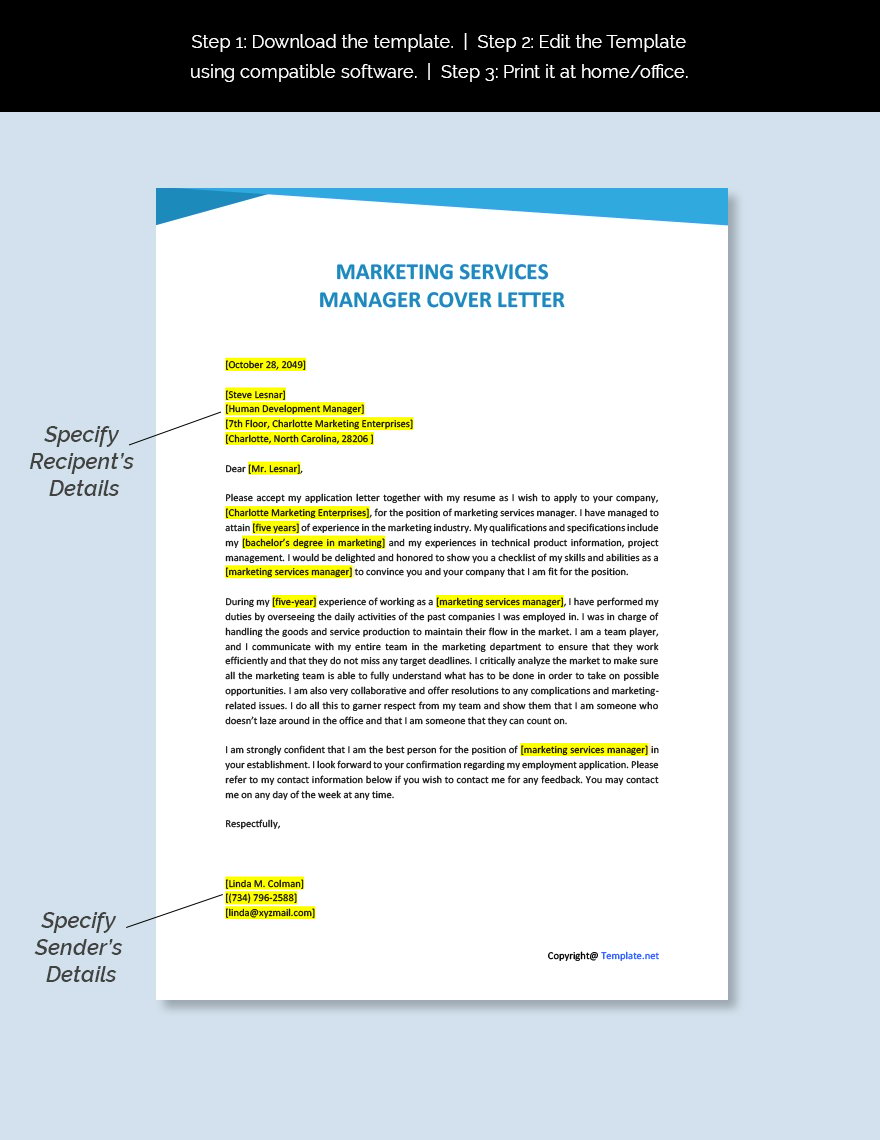 Marketing Services Manager Cover Letter