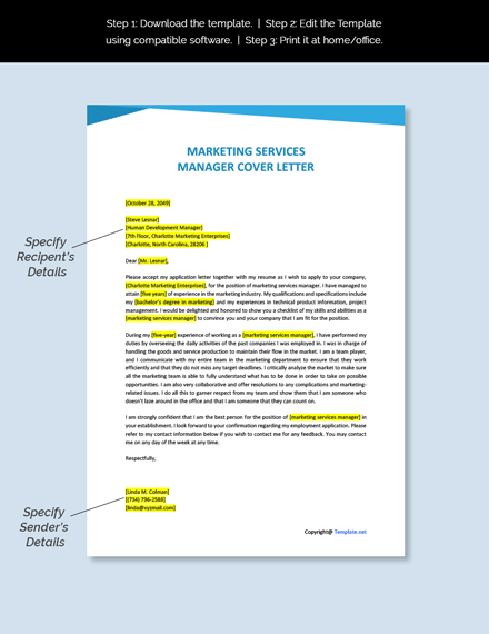 Marketing Services Manager Cover Letter Template