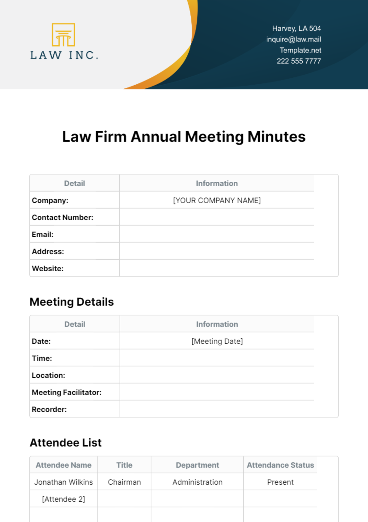Law Firm Annual Meeting Minutes Template