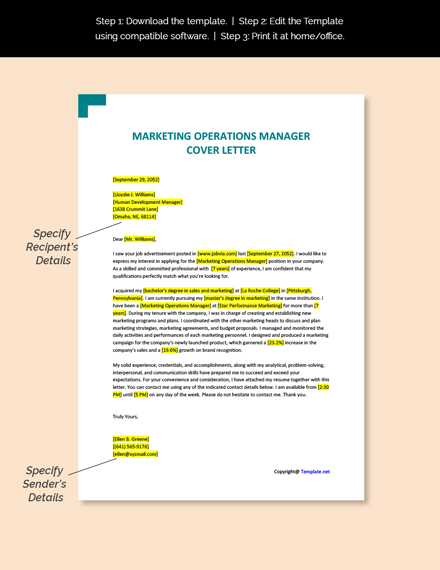 Marketing Operations Manager Cover Letter Template