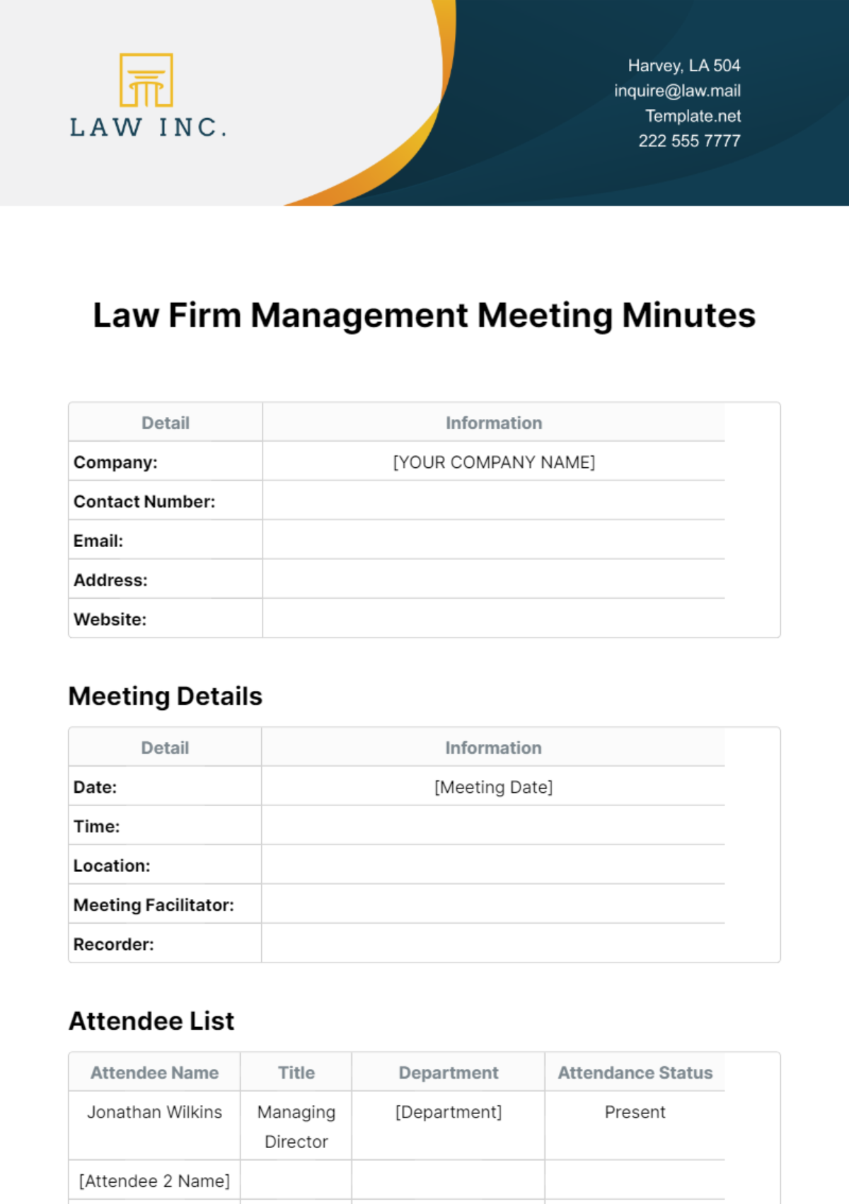 Law Firm Management Meeting Minutes Template
