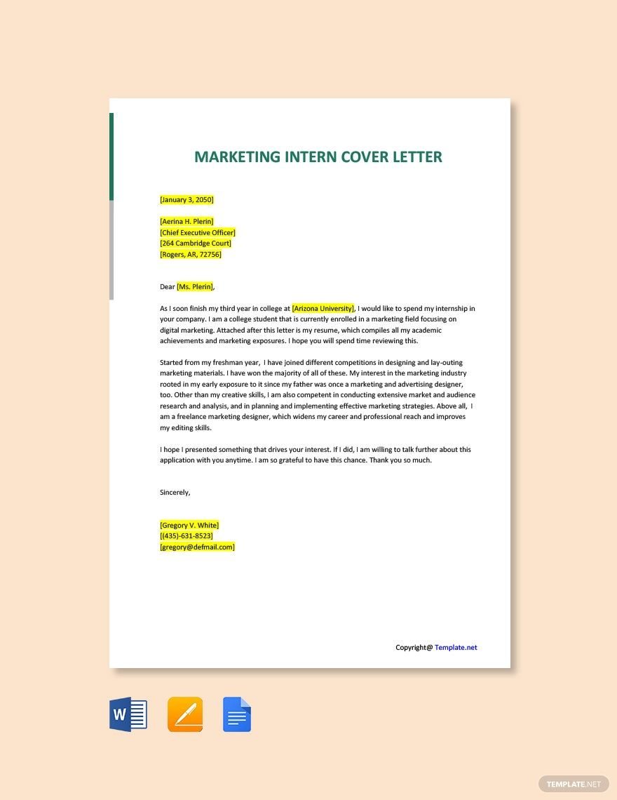 Marketing Intern Cover Letter Template