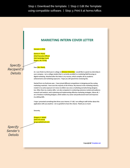 Marketing Intern Cover Letter Template - Google Docs, Word, Apple Pages ...