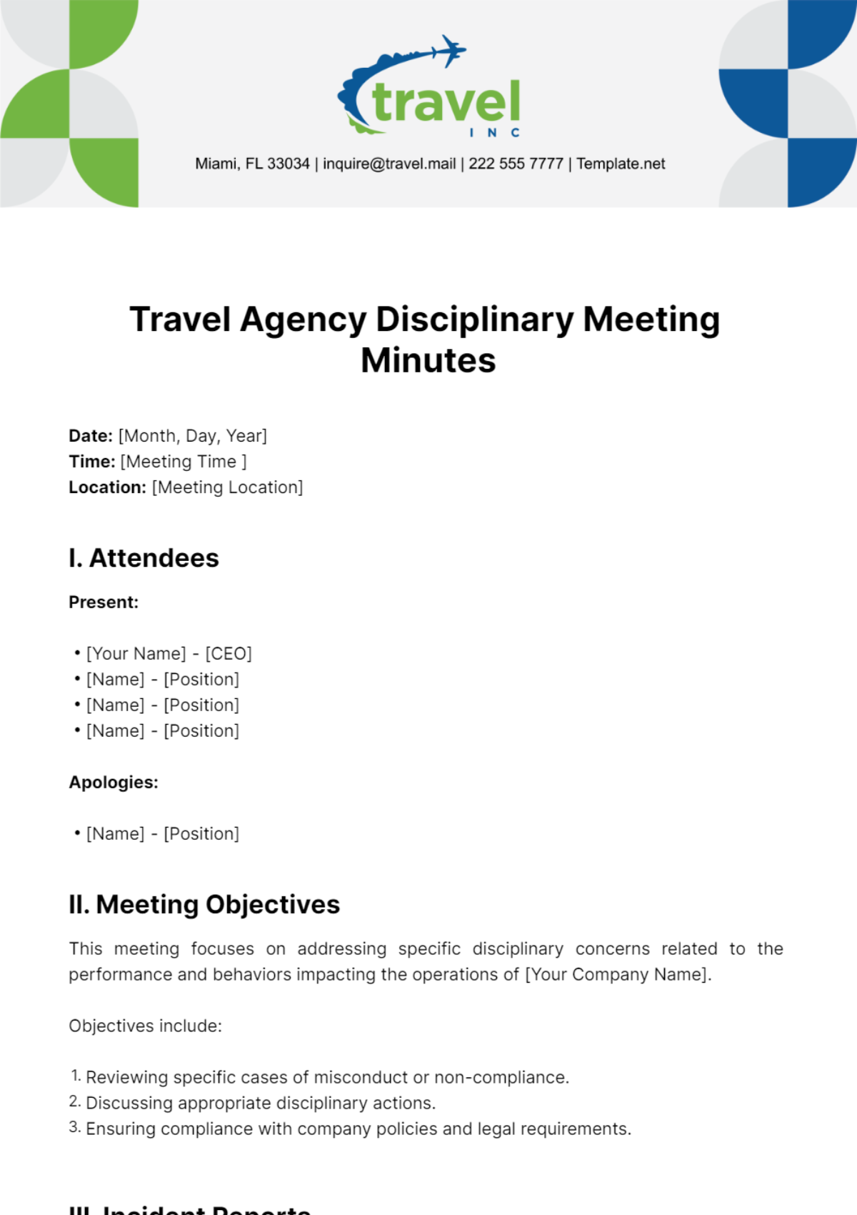 Travel Agency Disciplinary Meeting Minutes Template