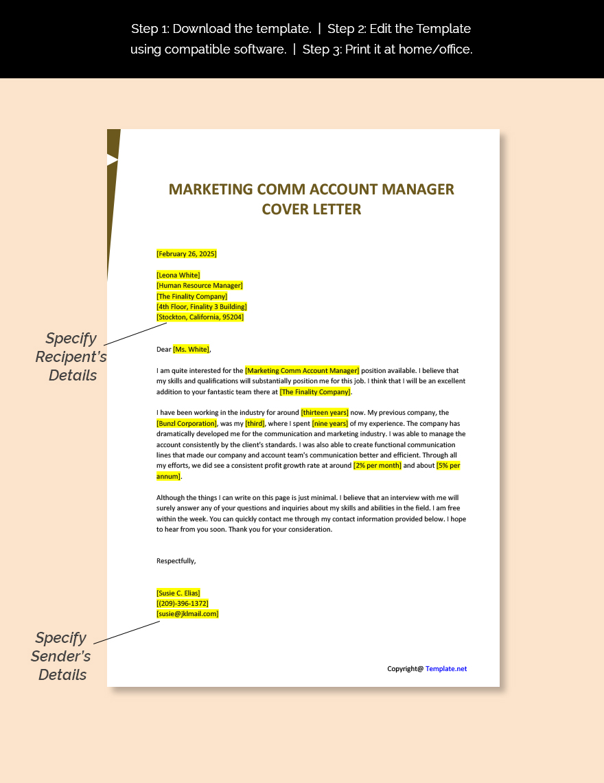 Marketing Comm Account Manager Cover Letter