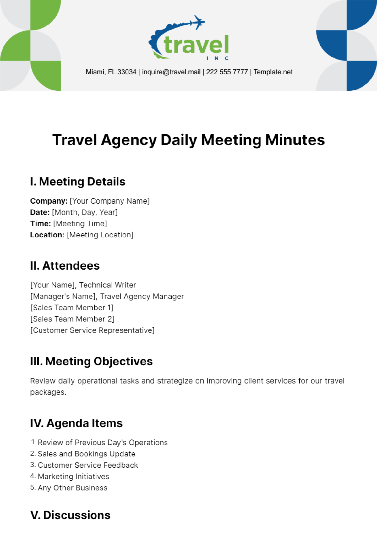 Travel Agency Daily Meeting Minutes Template
