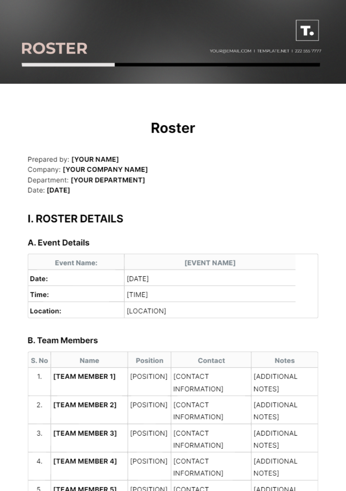 Roster Template