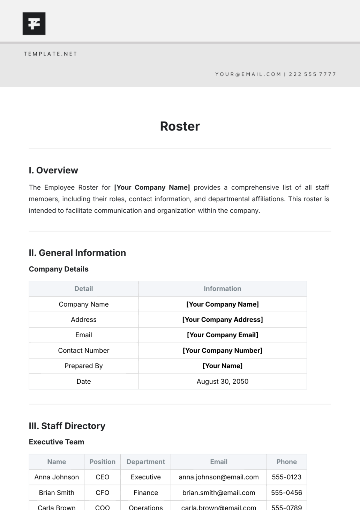 Roster Template