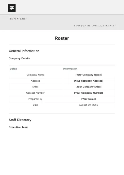 Free Roster Template to Edit Online | Template.net to Edit Online