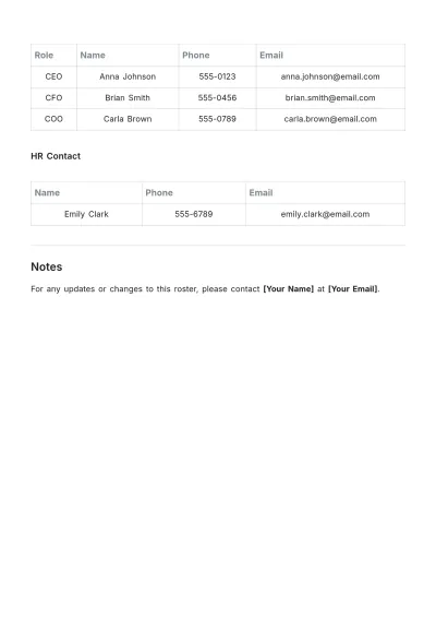Free Roster Template to Edit Online | Template.net to Edit Online