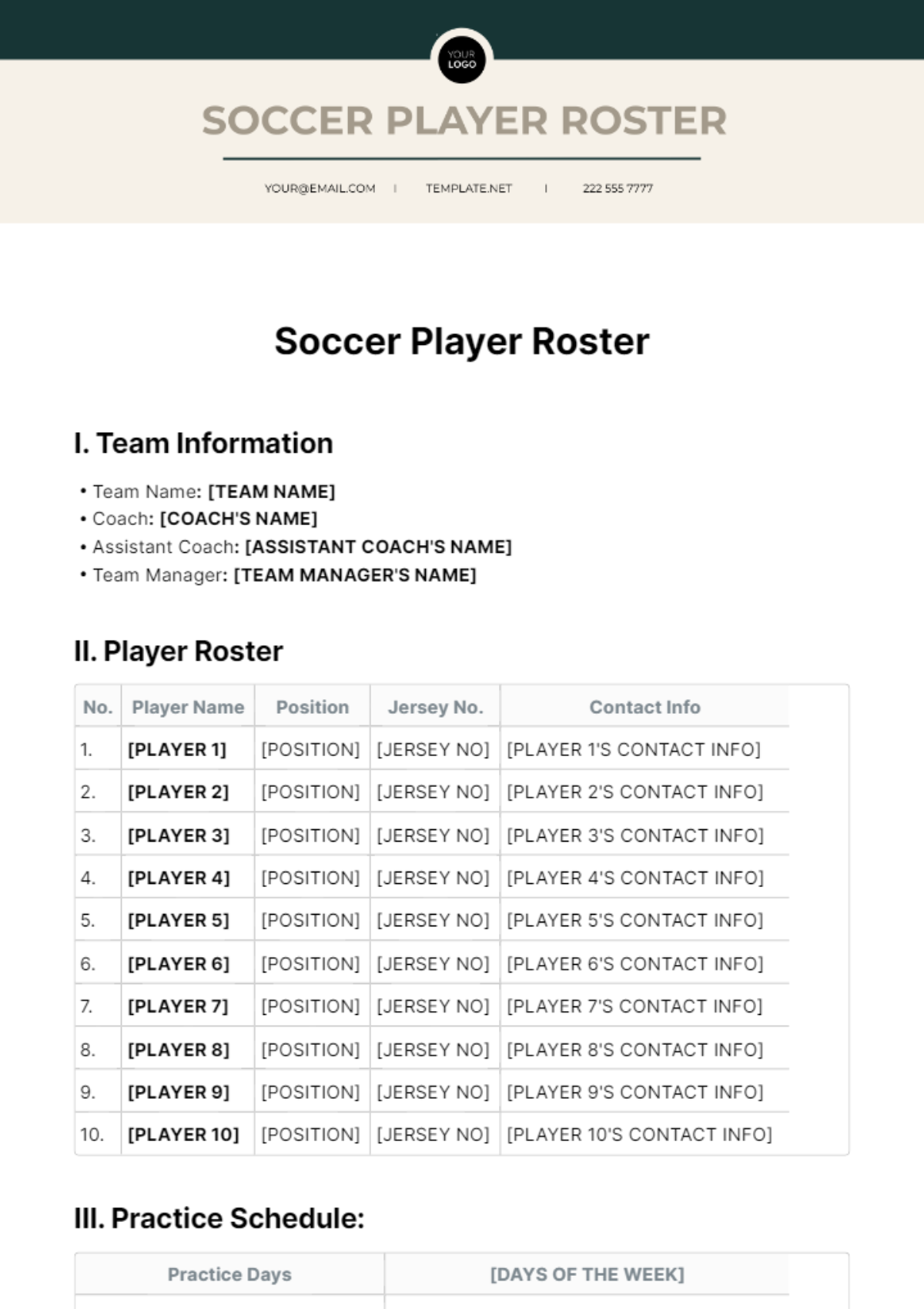 Soccer Player Roster Template - Edit Online & Download