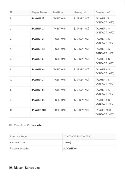 Free Soccer Player Roster Template to Edit Online