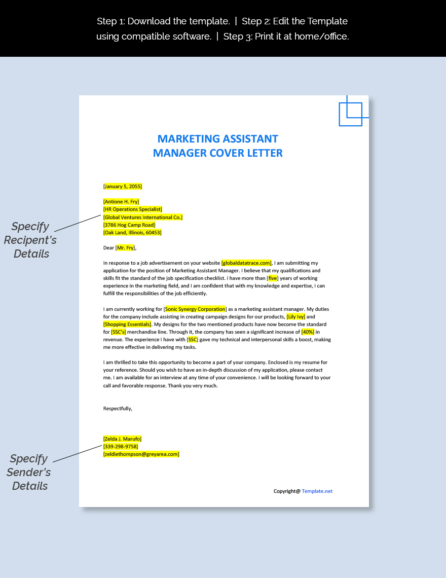 Marketing Assistant Manager Cover Letter