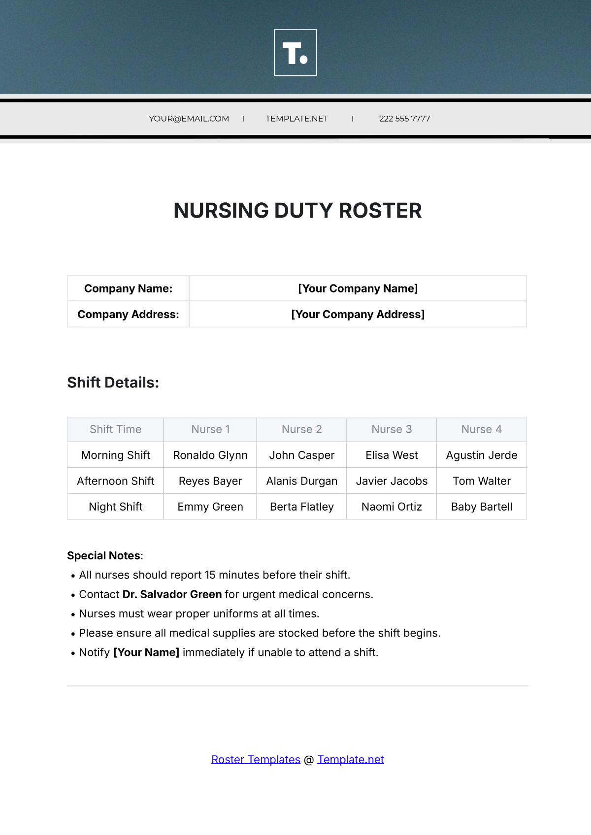 Nursing Duty Roster Template - Edit Online & Download