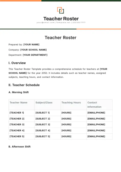 Free Teacher Roster Template to Edit Online